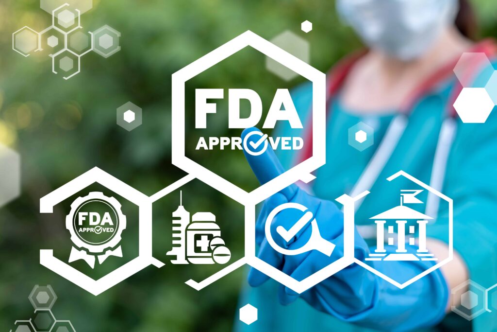 text saying FDA approved on background of female in surgical scrubs